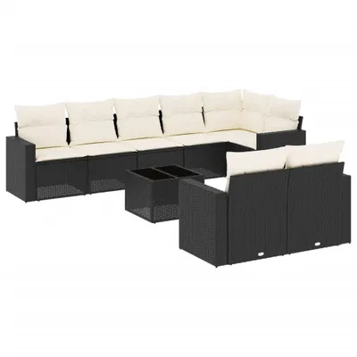 Produktbild von vidaXL 9-tlg. Garten-Sofagarnitur mit Kissen Schwarz Poly Rattan