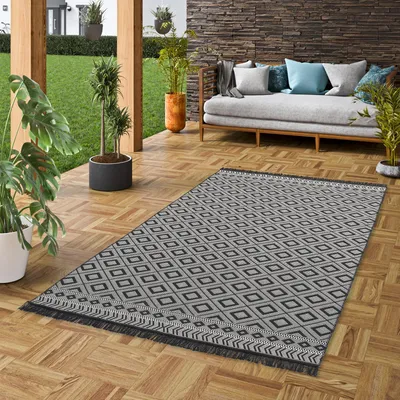 Produktbild von Designer Teppich Beidseitig Ethno Kelim Grau Schwarz Meliert, Größe:140x200 cm