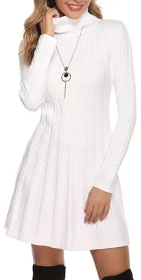 Productafbeelding van Gyabnw dames tricotjurk, wollen jurk met hoge hals, elegante A-lijn, knielengte