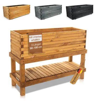 Produktbild von Pflanzkasten Holz mit Vlies 184x46x94cm mit Unterbau naturbraun - XXL Blumenkasten rechteckig in 5 Größen aus imprägniertem Kiefernholz