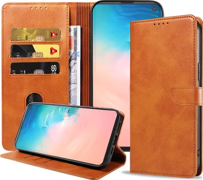 Obrázok produktu pre Vhodné pre telefón Samsung Galaxy S10 Plus Puzdro z umelej kože s magnetickým perom a držiakom kariet Puzdro typu kniha s chlopňou - hnedé - Smartphonics