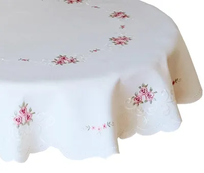 Produktbild von Tischdecke MARGIT rund Stickerei Rosenmotiv weiß Polyester Ø 160 cm