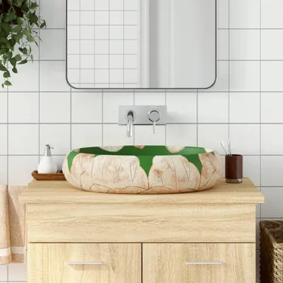 Immagine prodotto di vidaXL Lavabo da appoggio verde e marrone ovale 59x40x15 cm in Vetroceramica