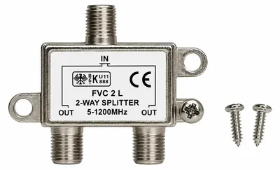 Produktbild von Transmedia Verteiler; 2-fach Verteiler F-Kupplung - 2x F-Kupplung Consumer Serie 5-1000 MHz, FVC 2
