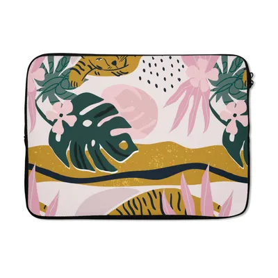 Produktbild von MuchoWow® Laptop Hülle 14 ZollTiger - Pflanzen - Dschungel - Muster Laptoptasche - Laptoptasche - Stoßsicher - Schutzhaube