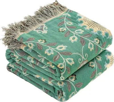 Produktbild von Famanu Wendebettüberwurf mit Fransen, 230 x 250 cm, 100% Baumwolle, Sofa- und Kuscheldecke, Sonnenblumenmuster