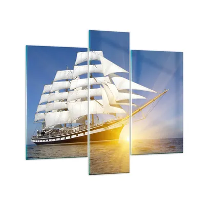 Produktbild von Bilder auf glas - Yacht Meer Welle - 95x80cm - Glasbilder - Wandbilder - Kunstdruck - zum Aufhängen bereit - Wanddekoration aus Glas - Glas Bilder - Wandbild auf Glas - 3 Teile - GCB95x80-4039