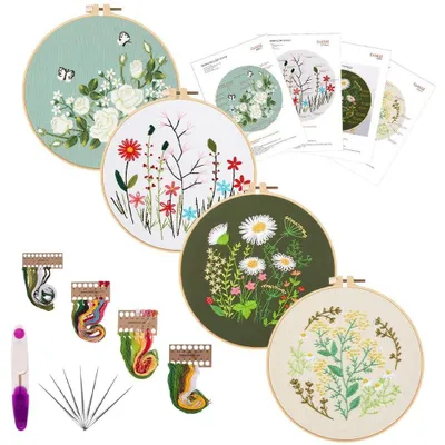 Immagine prodotto di Omgoods - Set di 4 kit per ricamo floreale, ideali per principianti
