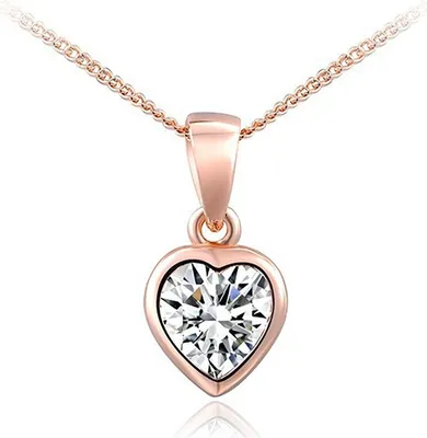 Produktbild von Damen Halskette Herz Kette Heart Anhänger vergoldet Zirkonia Kristall Geschenk rosegold