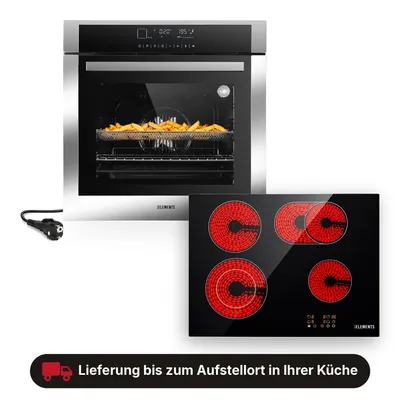 Produktbild von KB ELEMENTS Sparset, Einbauherd Set, Herdset, Glaskeramikkochfeld 60 cm, Full Touch Einbaubackofen 60cm, 15 x Funktionen, Air Fry Funktion, A+