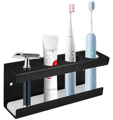 Immagine prodotto di Porta spazzolini elettrico, montaggio a parete senza fori, acciaio inossidabile nero, materiale: diatomite