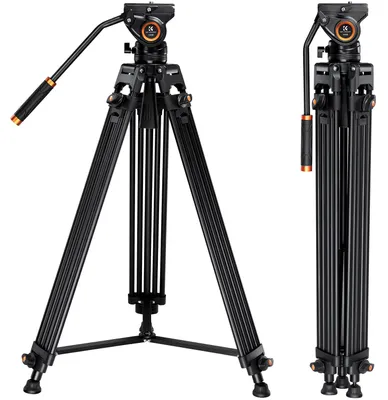 Immagine prodotto di K&F CONCEPT: Treppiede per videocamera in alluminio nero, altezza 184 cm, con testa fluidale a 360°