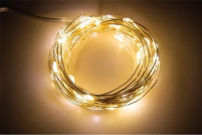 Produktbild von LED Draht-Lichterkette McShine "Micro", 80 LEDs, warmweiß, Batteriebetrieb mit Mignon / AA