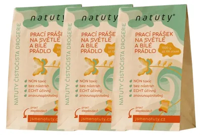Imagen del producto de Natuty, detergente en polvo para ropa blanca y de colores claros, 1 kg. Paquete económico de 3 unidades