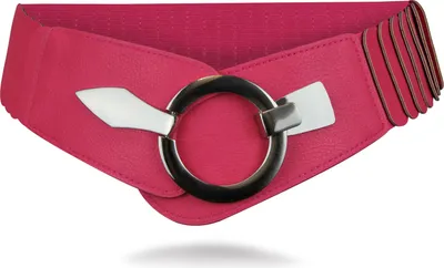 Produktbild von Elastischer Damen Taillengürtel, ca. 6 cm breiter Hüftgürtel mit silberner Ring-Schließe, Stretchgürtel, Rosarot, Größe 75