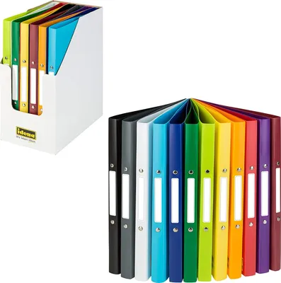 Produktbild von Idena 10426 - Ringbuch DIN A4, im 12er Set, 2-Ring-Mechanik, 20 mm breit, in 12 unterschiedlichen Farben, passend für ca. 30 Blatt mit 80 g/m²