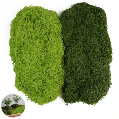 Produktbild von 100 g künstliches Moos, dunkelgrün und hellgrün, künstliches Moos zur Dekoration, künstliches Moos für Bastelprojekte, künstliches Moos, geeignet für Wände, Hochzeiten, Partydekorationen, DIY-Modellbau