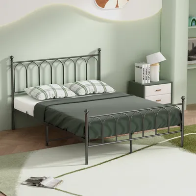 Produktbild von MODFU Metallbett Bettrahmen 140 × 200 Doppelbett mit Kopfteil,Jugendbett mit Anti-Rutsch-Design,ohne Matratze,Schwarz