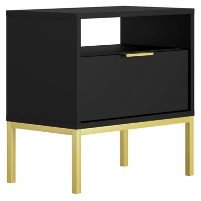 Productafbeelding van Modern nachtkastje, zwart, met gouden poten - Stijlvol design