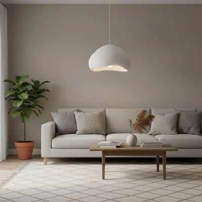 Immagine prodotto di Opviq, lampadario di alta qualità, struttura in metallo, calotta in fibra di vetro, 50 x 46 x 32 cm, altezza regolabile da 35 a 115 cm, attacco E27, max. 40 W, IP20, design elegante e moderno in bianco.