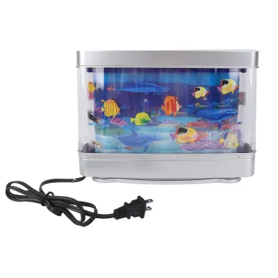 Produktbild von Künstliche Aquarium Deko Lampe mit Beweglichen Fischen, Weißes Licht Nachtlicht Tischlampe für Schlafzimmer und Büro