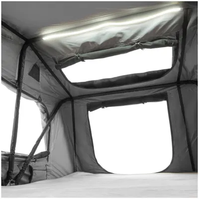 Produktbild von Autodachzelt Dachzelt Soft Case Khaki inkl. Außenschutzplane und LED-Licht. 163x125x126cm mit Vorzelt.