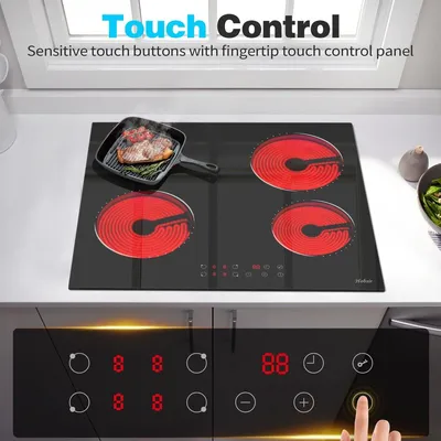 Image de Plaque de cuisson en céramique - Noire - 6000 W - 60 cm - En vitrocéramique - Commandes tactiles
