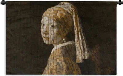Produktbild von MuchoWow® Wandteppich Wandbehang Mädchen mit Perlenohrring - Vermeer - Mosaik 150x100 cm Tapisserie Dekoration Wandtuch - Waschbar - Tapisserien - Wand-Decke
