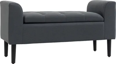 Produktbild von Sitzbank mit Stauraum, Polsterbank mit Leinenoptik, Holzbeine, Bettbank belastbar bis 130 kg, fš¹r Wohnzimmer Schlafzimmer Flur, 116 x 44 x 58 cm Dunkelgrau