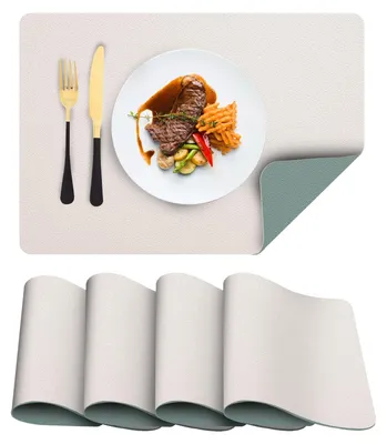 Platzsets aus Kunstleder, 4er-Set, doppelseitig, beige/grün, 43x30 cm