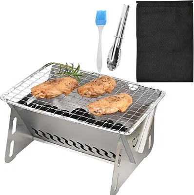 Image de Brasero portable, pliable, en acier inoxydable, idéal pour le camping, le jardin, avec sac de transport