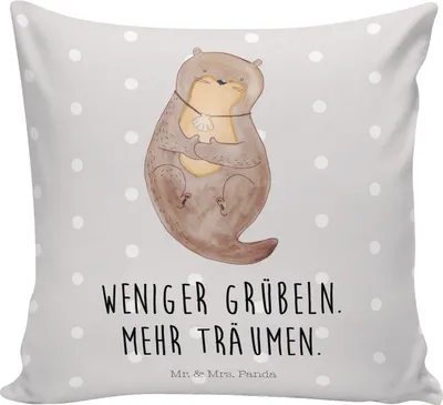 Produktbild von Mr. & Mrs. Panda Sofa Kissen Otter Muschel - Grau Pastell - Geschenk, Positiv, Deko, Träumen, Sofakissen, Seeotter, 40x40, kuschelkissen, Optimistisch, Motivation