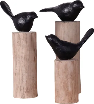 Obrázok produktu pre Vtáčia socha "BIRDY set of 3" | Vták na drevenom kmeni