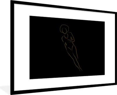 Produktbild von MuchoWow® Gerahmtes Poster Frau - Gold - Schwarz - Strichzeichnung 90x60 cm - Poster mit Schwarzem Bilderrahmen Wandposter Rahmen Foto Bilder - Wanddekoration - Fotos