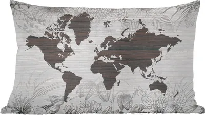 Produktbild von MuchoWow® Zierkissen Sofakissen Wohnzimmer Dekokissen 50x30 cm Weltkarte - Pflanzen - Blumen - Wohnzimmerdekoration - Polster mit Photo