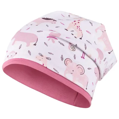 Produktbild von Mädchen Mütze Übergangsmütze Beanie Kindermütze Baby Tiermotive, Weiß-Rosa, Gr. 54-56