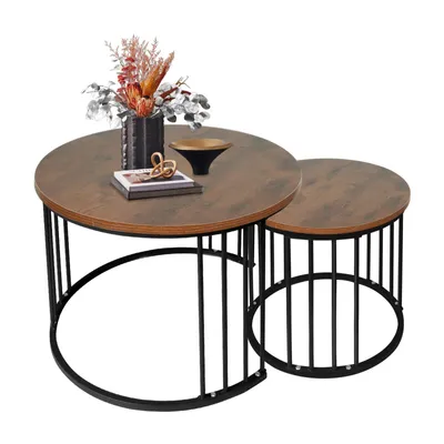 Produktbild von 2er Set Couchtisch Kaffeetisch Satztisch Beistelltisch Ø60 x 45 cm+ Ø40 x 38cm