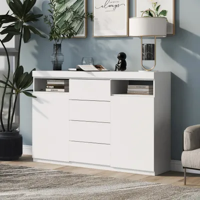 Produktbild von Moderne LED-Kommode, Sideboard, Küchenschrank, Highboard, Mehrzweckschrank, Aufbewahrungsschrank mit viel Stauraum Weiß 139*36,5*92cm