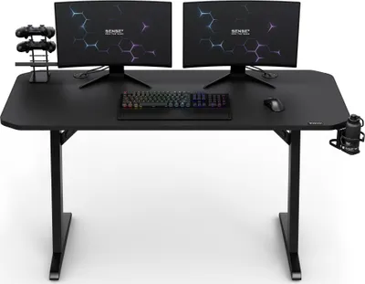 Produktbild von SENSE7 Nomad Basic Gaming Tisch Schreibtisch 140x60 cm Computertisch PC Tisch Gamer Desk Carbon-Optik Kopfhörerhalter Getränkehalter Kabelmanagement