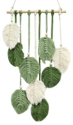 Macramé Wandhänger mit Blättern, 60x25 cm, handgefertigt