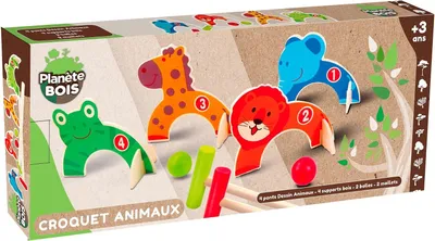 Productafbeelding van Dieren Croquet Spel -- 2 tot 6 Spelers - Multicolor - Hout - Kinder Speelgoed - Behendigheid en Buiten Spel - Vanaf 3 Jaar