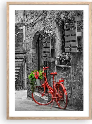 Produktbild von Gerahmtes Poster - Rahmen in heller Eiche - Rot Fahrrad Allee - 50x70 cm - Wand Bild - Wanddeko - Wandbilder - Kunstposter - Wandposter - Bilderrahmen - Bilder - Kunstdruck - P2NPA50x70-4410