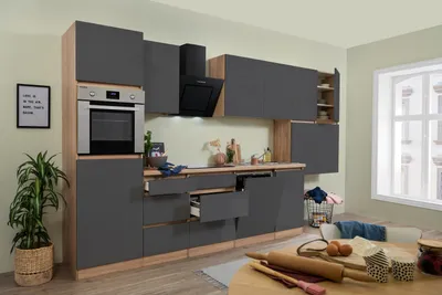 Produktbild von Küche Küchenzeile Küchenblock grifflos Eiche Grau Lorena 380 cm Respekta