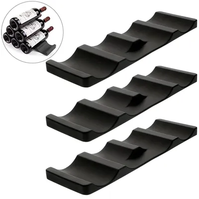 Produktbild von 3PCS Silikon Flaschenhalter 290x95mm – Kühlschrank Organizer für Bier & Wein – Rutschfest, Hitzebeständig, Spülmaschinenfest (Schwarz, 15mm Dick)