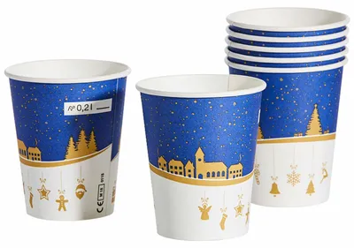 Produktbild von 375x Heißgetränkebecher Winterlandschaft Pappe mit Eichstrich bis 90°C 200ml