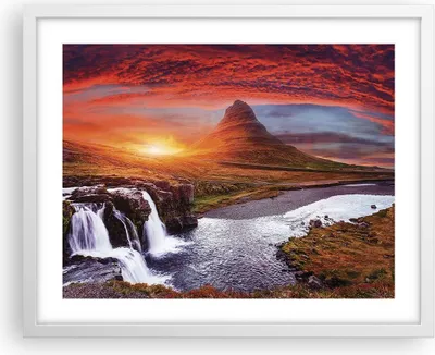 Produktbild von Gerahmtes Poster - Weißer Rahmen - Kirkjufell Wasserfall Berg - 50x40 cm - Wand Bild - Wanddeko - Wandbilder - Kunstposter - Wandposter - Bilderrahmen - Bilder - Kunstdruck - P2WAA50x40-4704