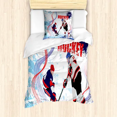Produktbild von ABAKUHAUS Eishockey Mantele, Spieler Skating Rink, Milbensicher Allergiker geeignet mit Kissenbezügen, 135 cm x 200 cm - 80 x 80 cm, Mehrfarbig