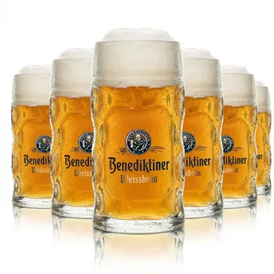 Produktbild von 6x Benediktiner Weissbräu Bier Glas 0,3l Krug Isar Seidel Henkel Gläser Krüge