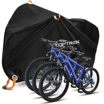 Produktbild von Fahrradabdeckung 210D Oxford-Gewebe für 3 Fahrräder 220x120x110cm Schwarz mit Schlossösen und Aufbewahrungsbeutel