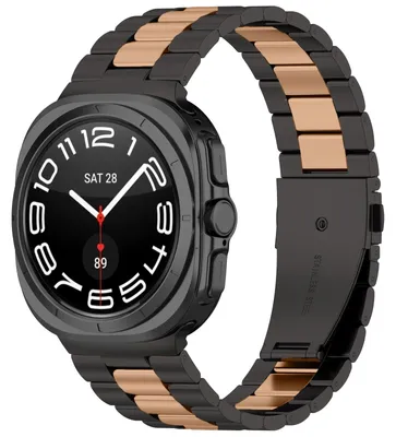 Produktbild von By Qubix Edelstahl-Gliederarmband - Schwarz mit Champagnergold - passend für Samsung Galaxy Watch 8 - 40 mm / 44 mm